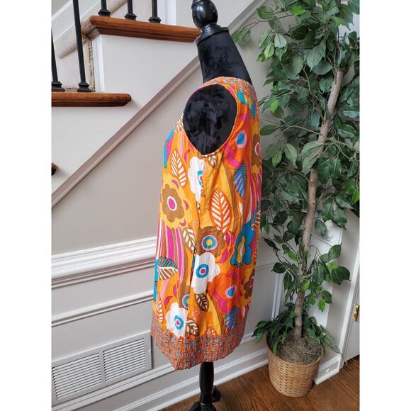 Sabby Anand Women's Orange Cotton Round Neck Sleeveless Knee Length Dress S - Picture 5 of 10